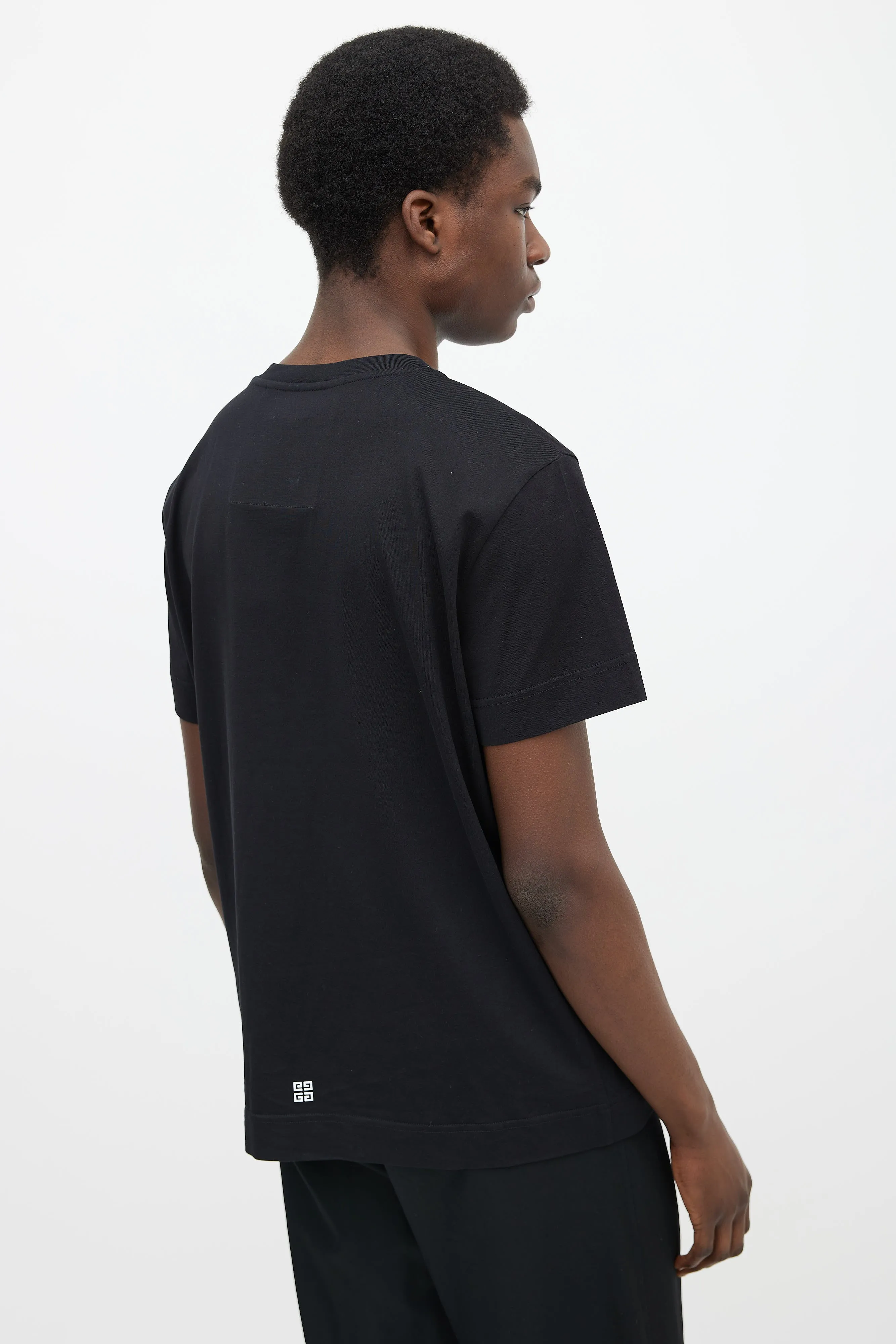 Black Cotton & Grey Printed Pierced Tear Logo T-Shirt