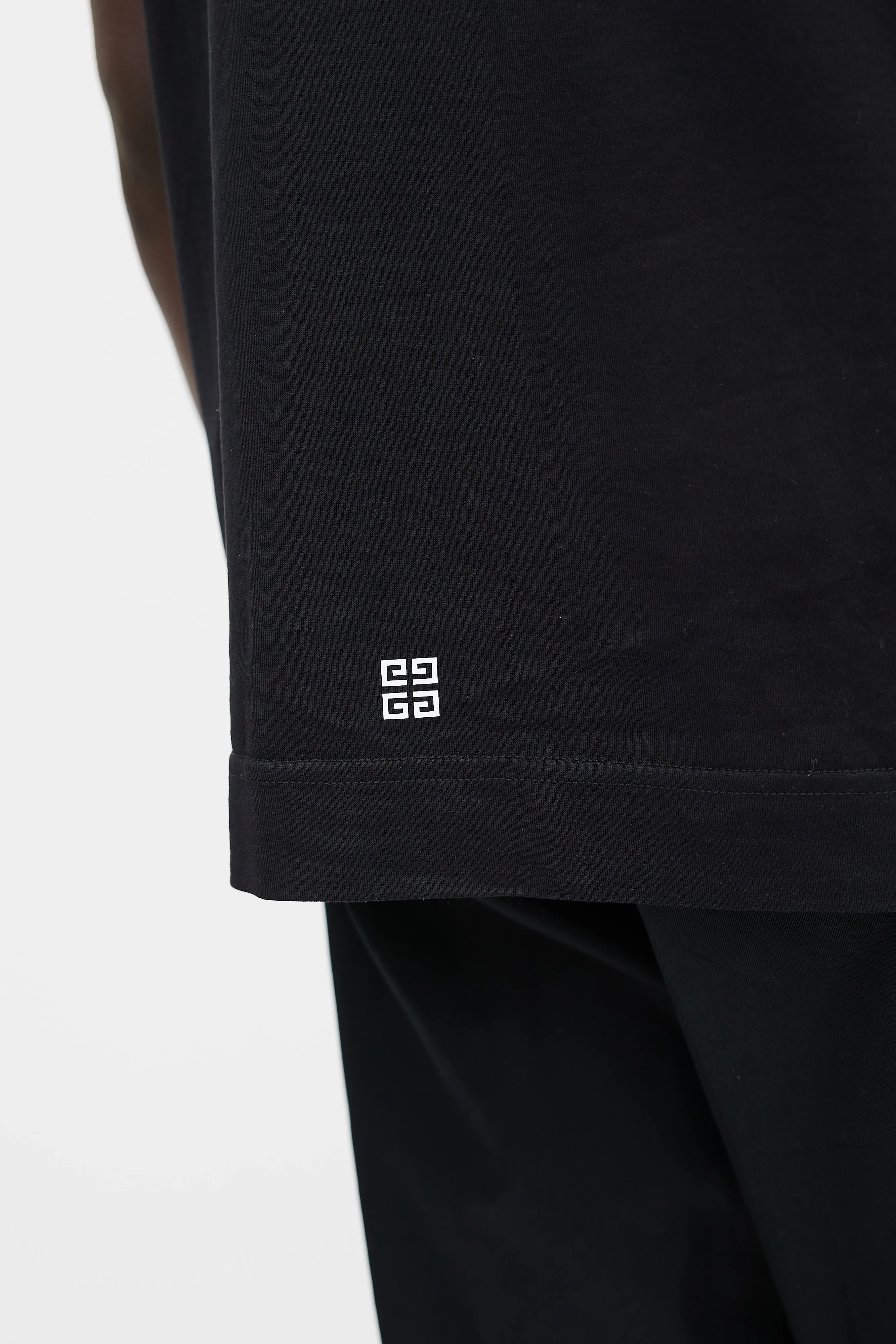 Black Cotton & Grey Printed Pierced Tear Logo T-Shirt