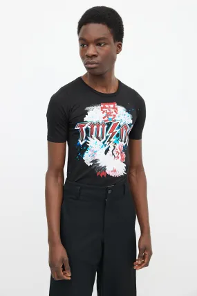 Black Cotton & Multicolor Band Graphic Print T-Shirt