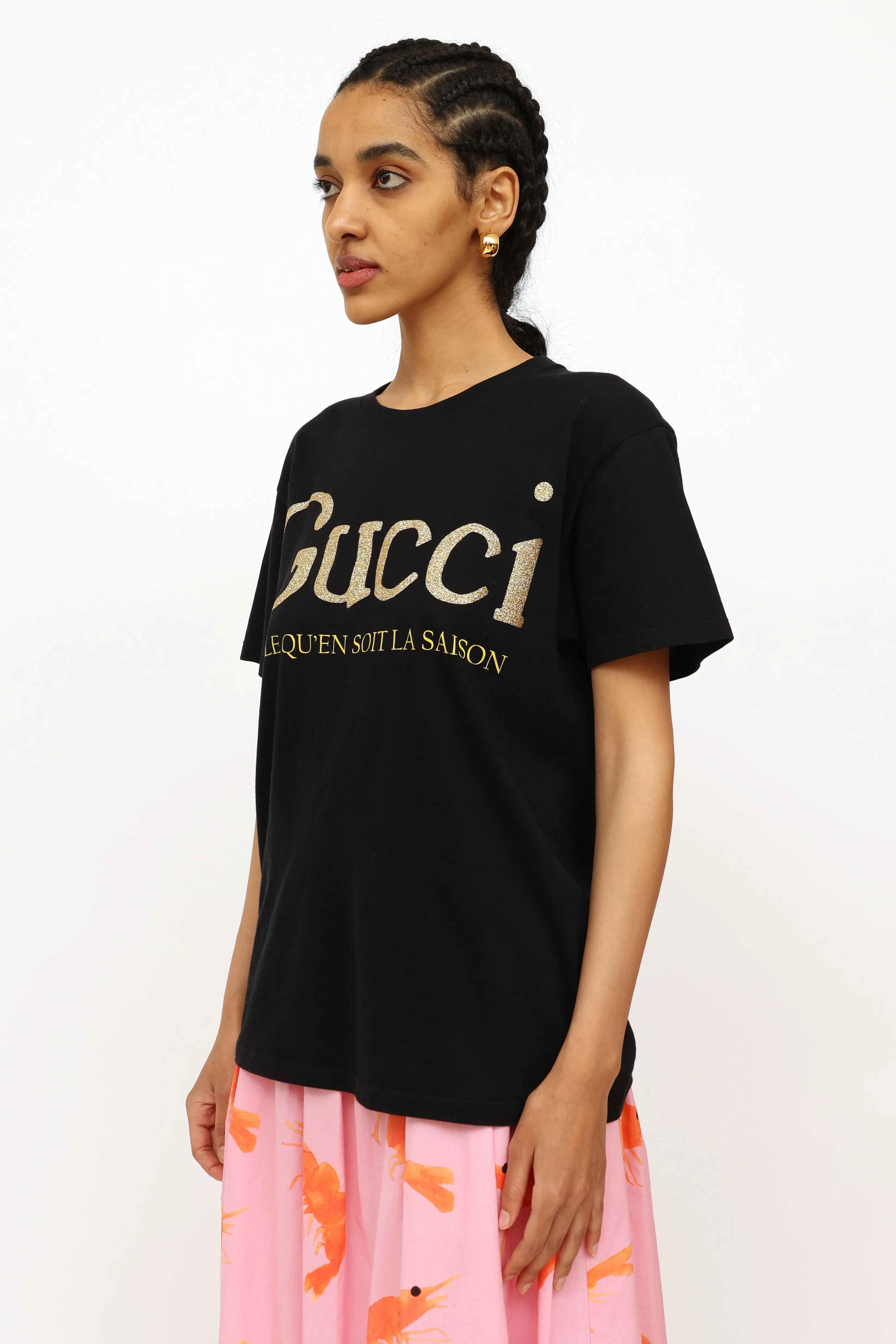 Black Glitter Graphic Top