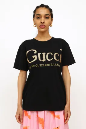 Black Glitter Graphic Top