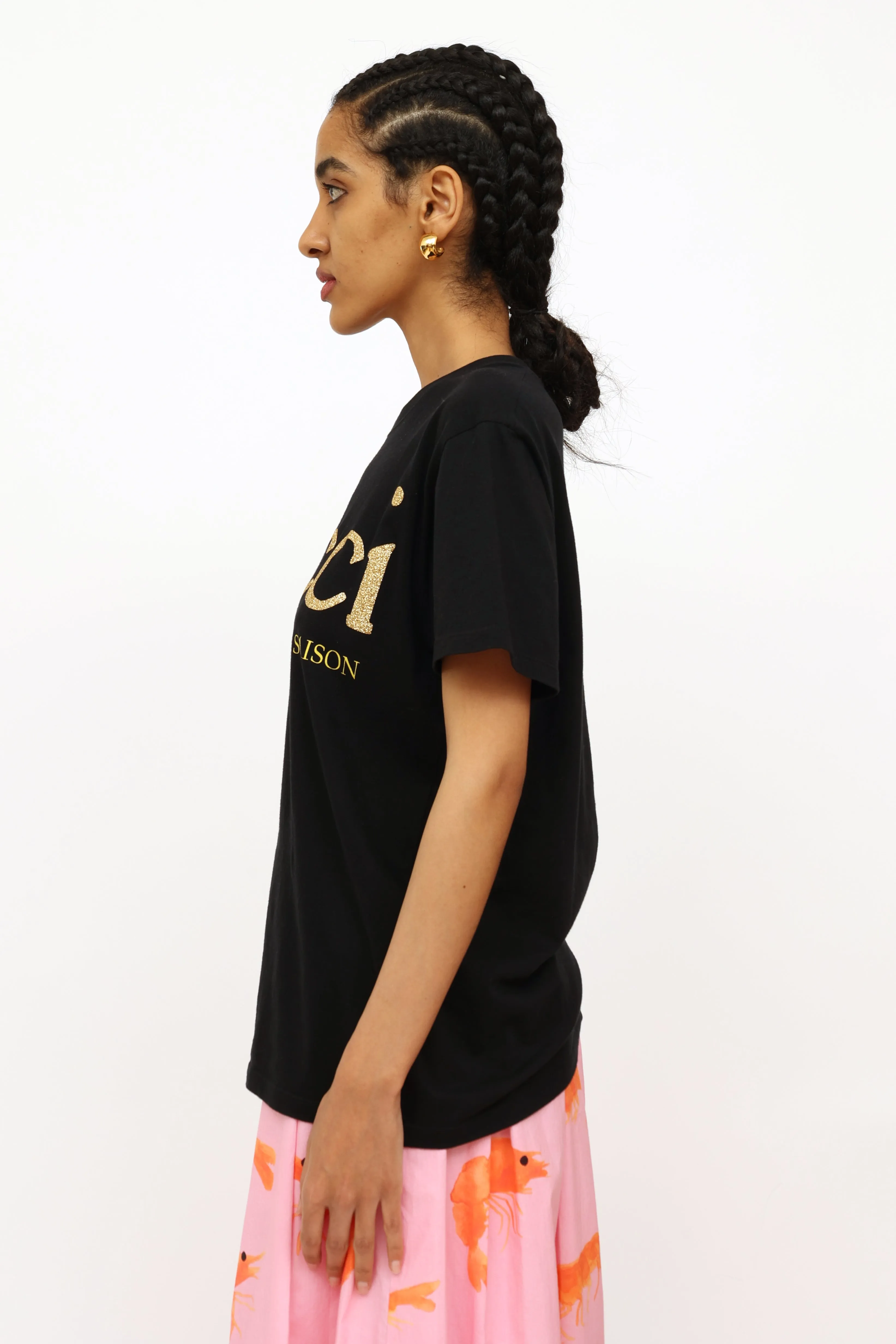 Black Glitter Graphic Top