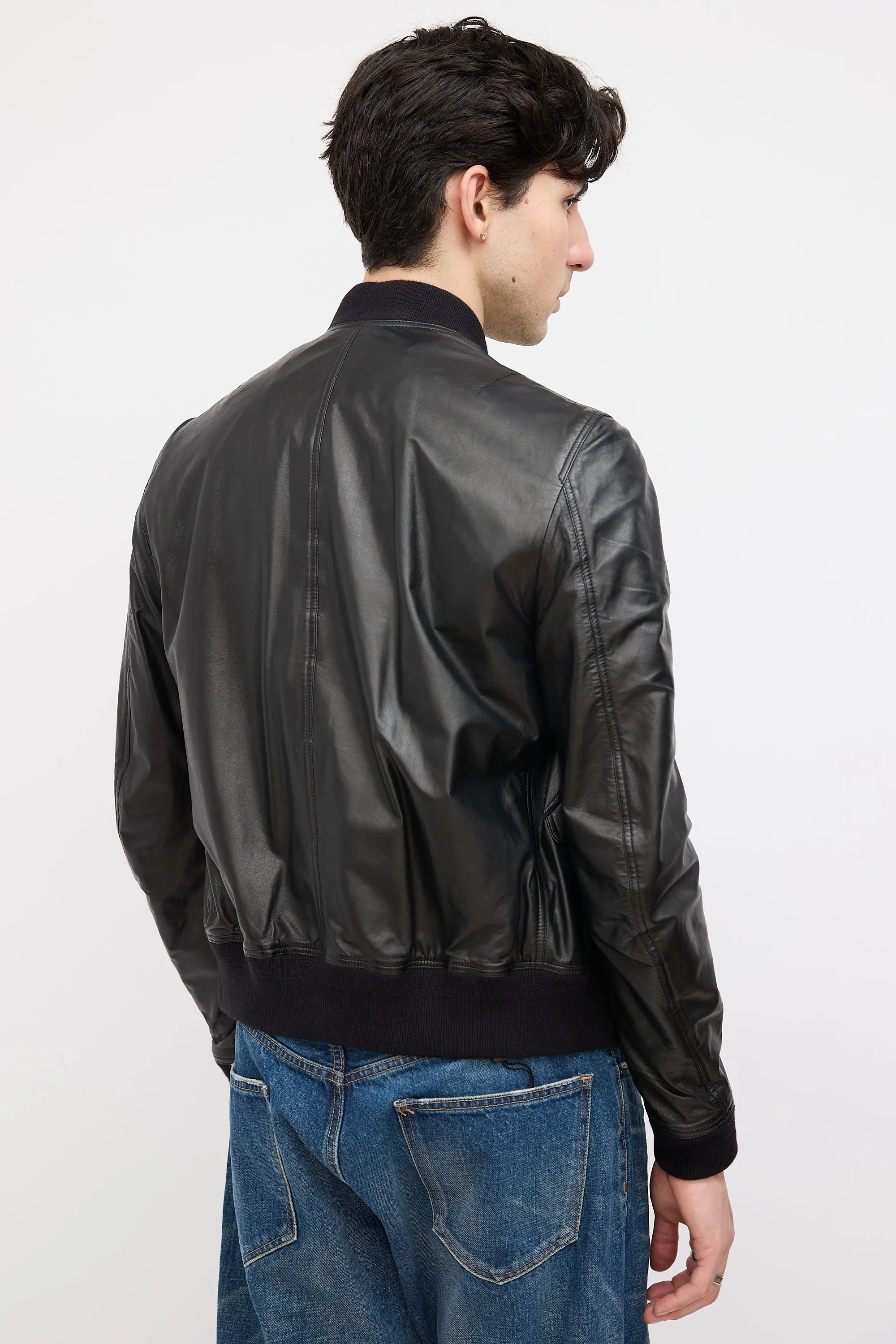 Black Leather Zip Bomber Jacket