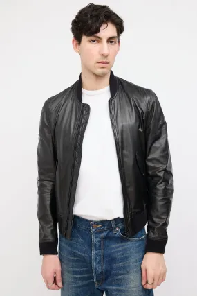 Black Leather Zip Bomber Jacket