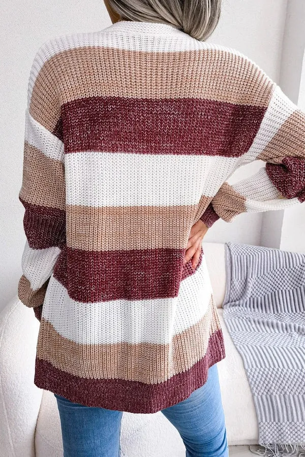 Color Block Open Front Knit Cardigan