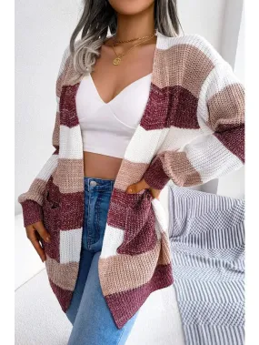 Color Block Open Front Knit Cardigan