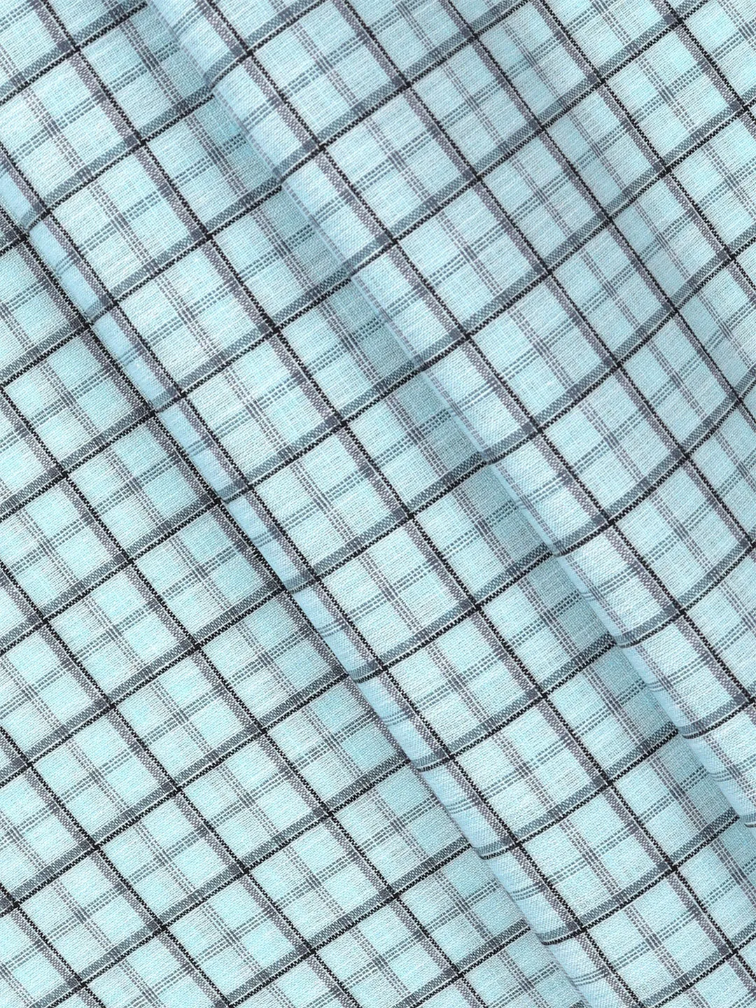 Cotton Colour Check Blue & Black Shirting Fabric High Style
