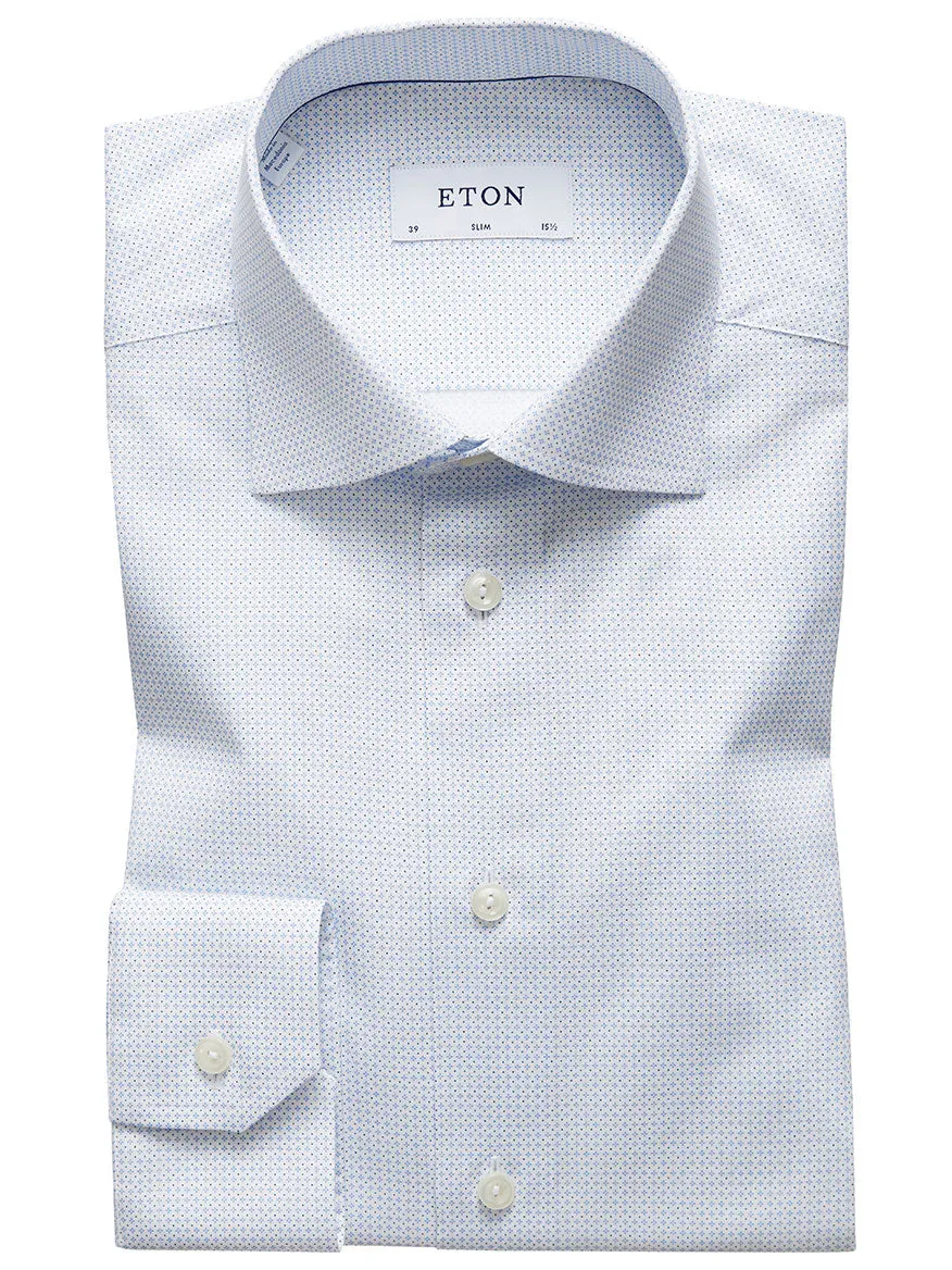 Eton Slim Fit Sky Blue Micro Print Dress Shirt