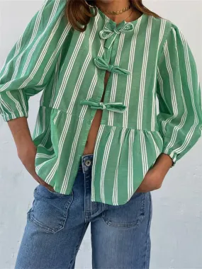 Fashion Women's Casual Short Sleeve O Neck Solid Color/Striped Streetwear Blouse