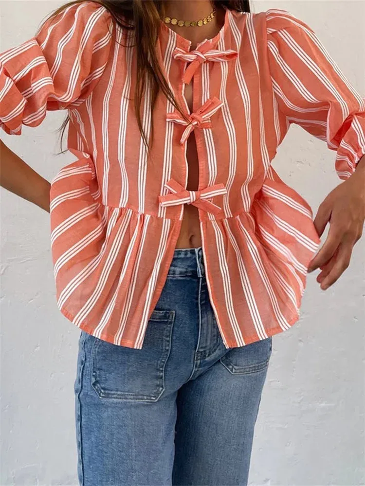 Fashion Women's Casual Short Sleeve O Neck Solid Color/Striped Streetwear Blouse
