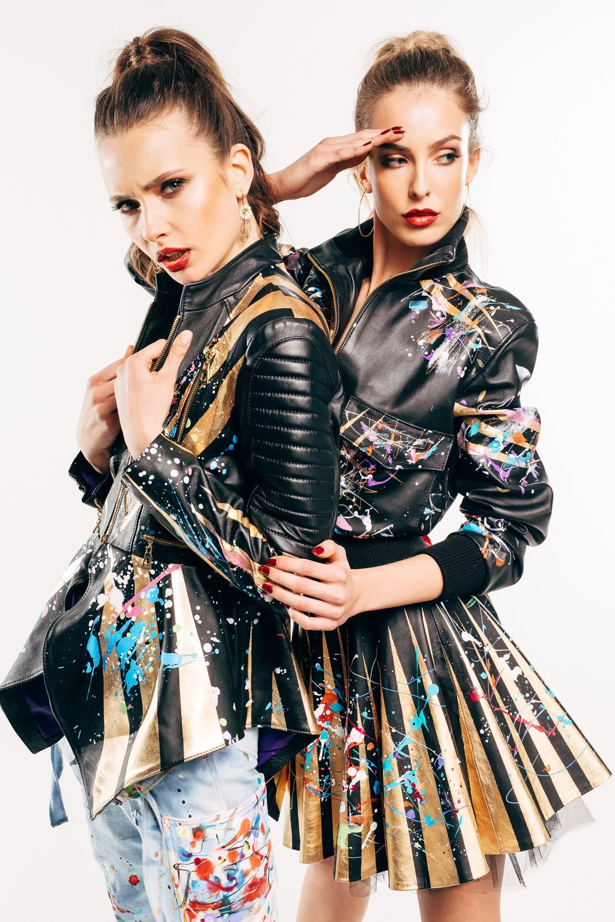 Hunter Black Leather Hand-Painted Bomber Jacket
