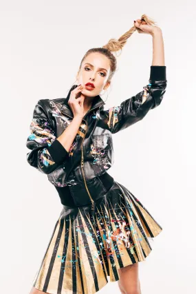 Hunter Black Leather Hand-Painted Bomber Jacket