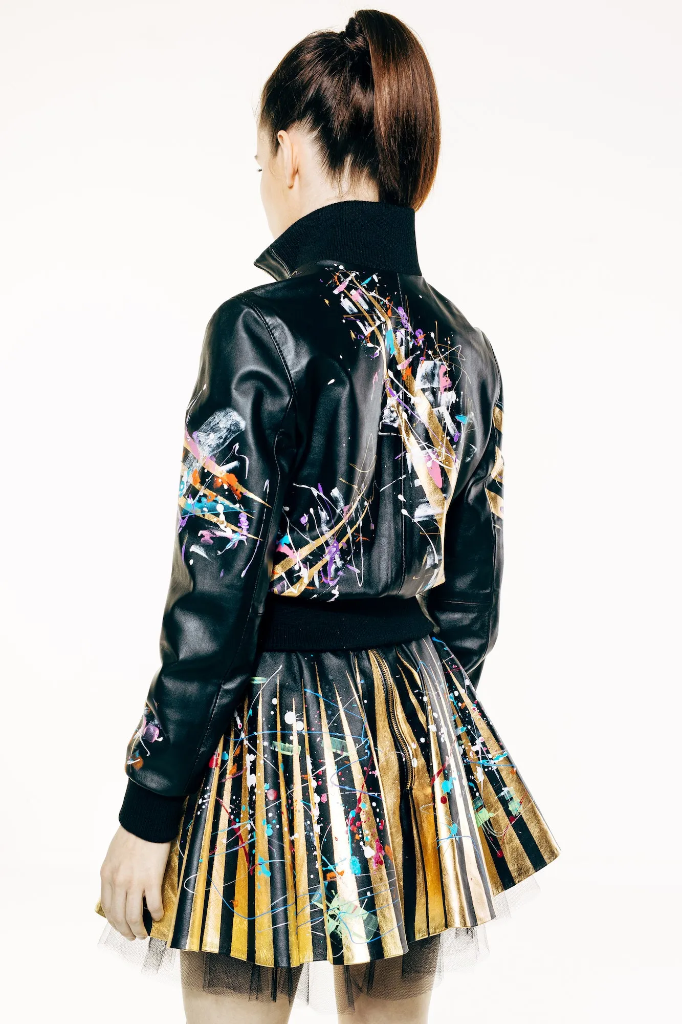 Hunter Black Leather Hand-Painted Bomber Jacket