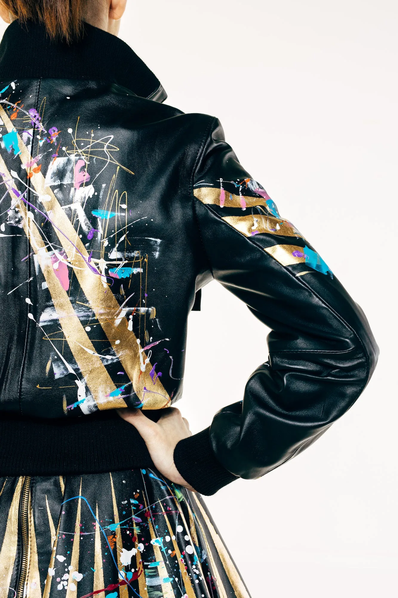 Hunter Black Leather Hand-Painted Bomber Jacket