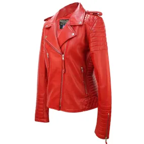 Ladies Classic Biker Style Red Napa Leather 2260