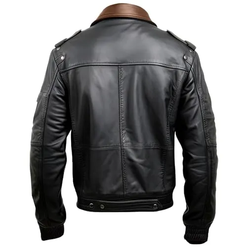 Leather Jets Mens Black Genuine Sheepskin Stand Collar Classic Motorcycle Biker Style Soft Lightweight Trucker Leather Jacket