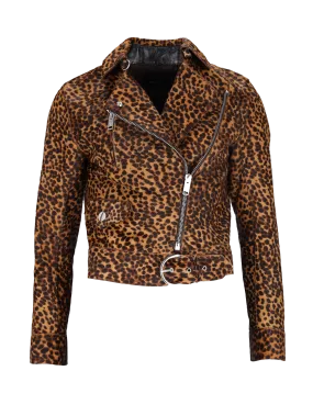 leopard-print calf hair biker jacket