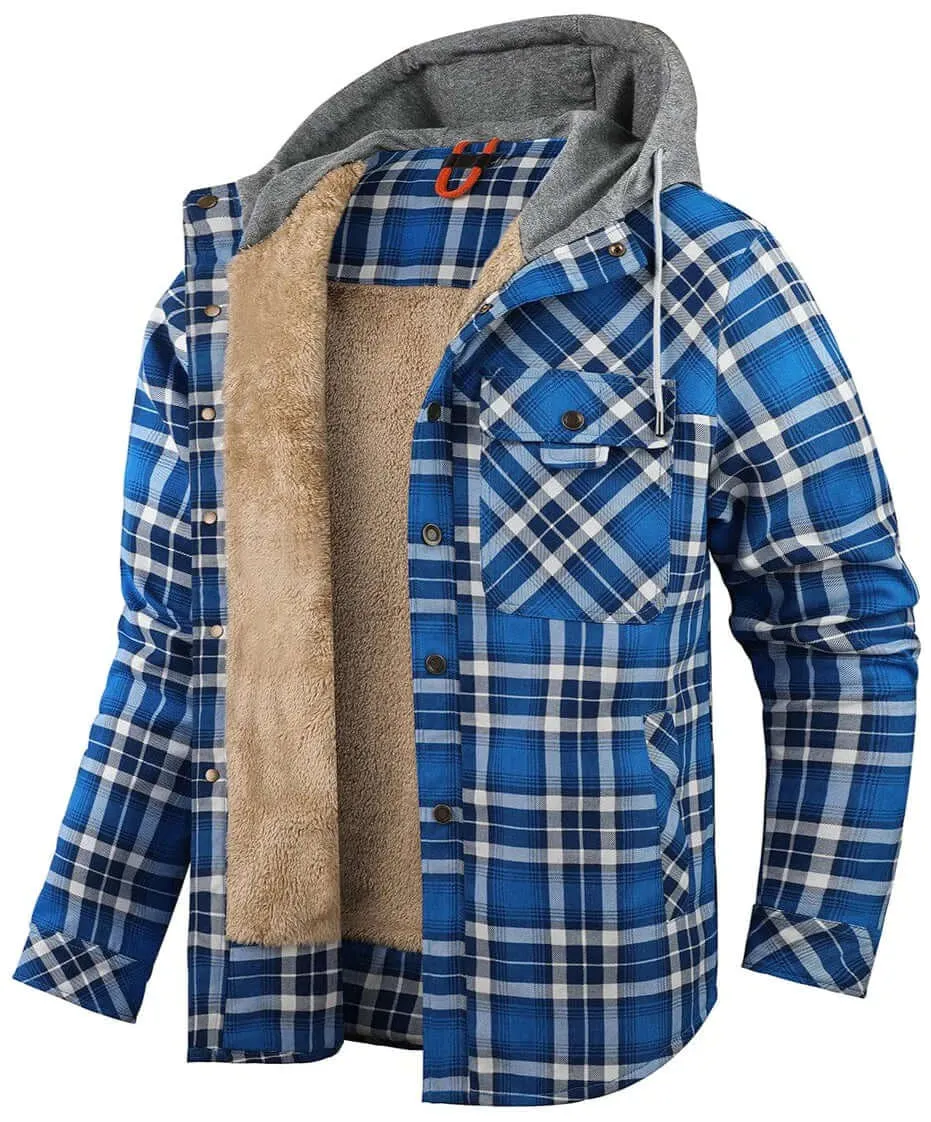 Men's Chunky Knit Plaid Button Hoodie