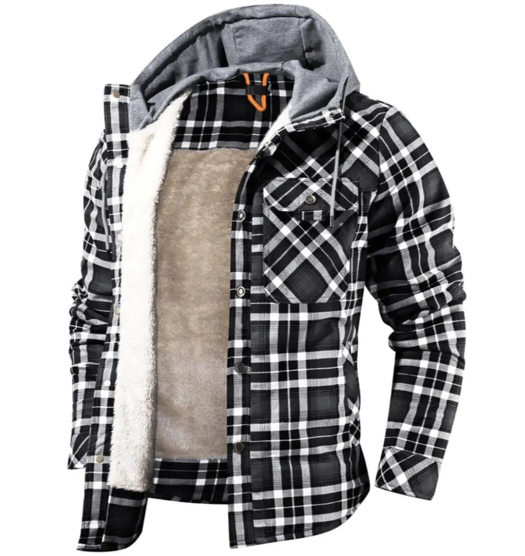 Men's Chunky Knit Plaid Button Hoodie