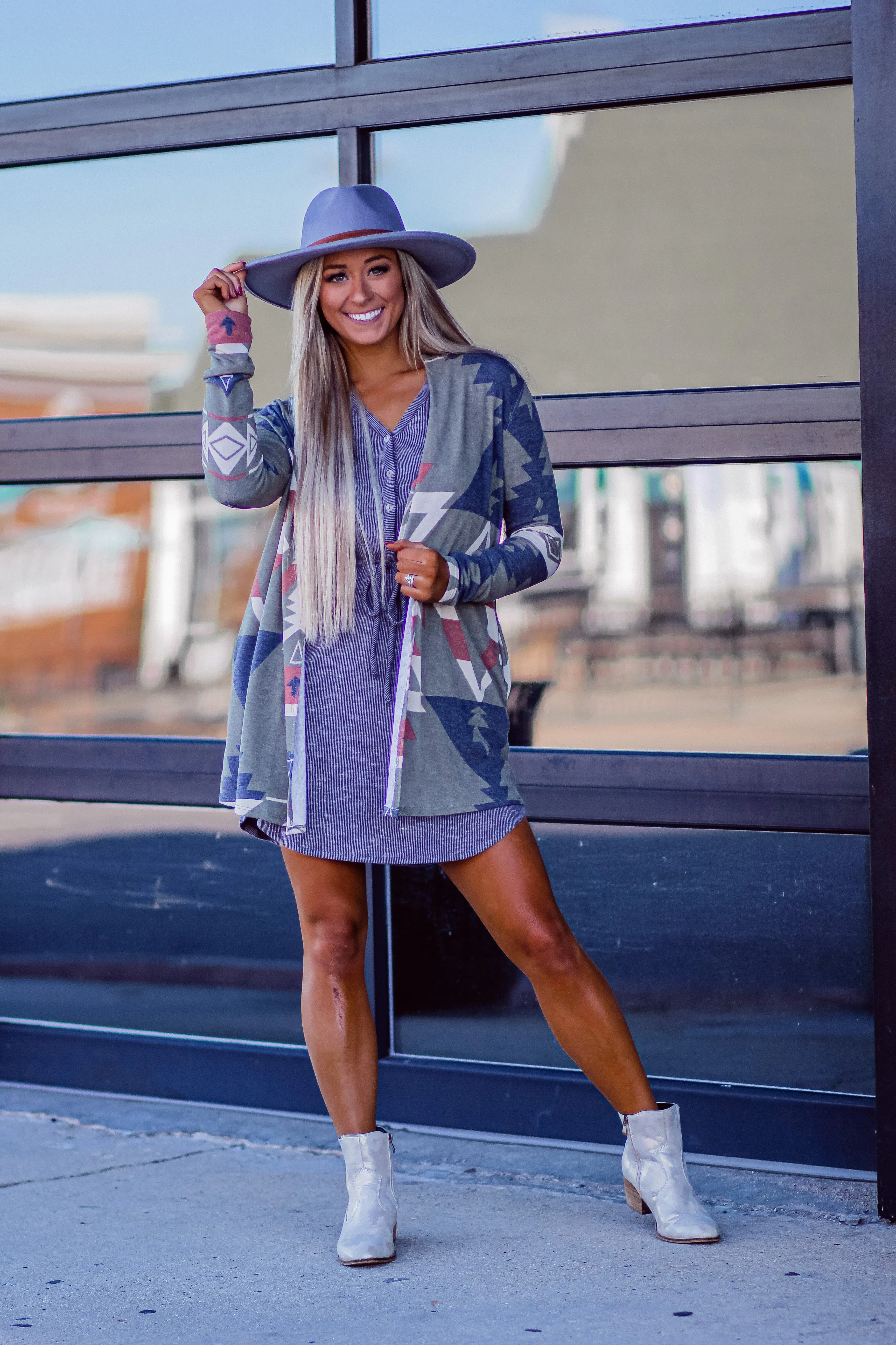 Olive Aztec Open Front Cardigan