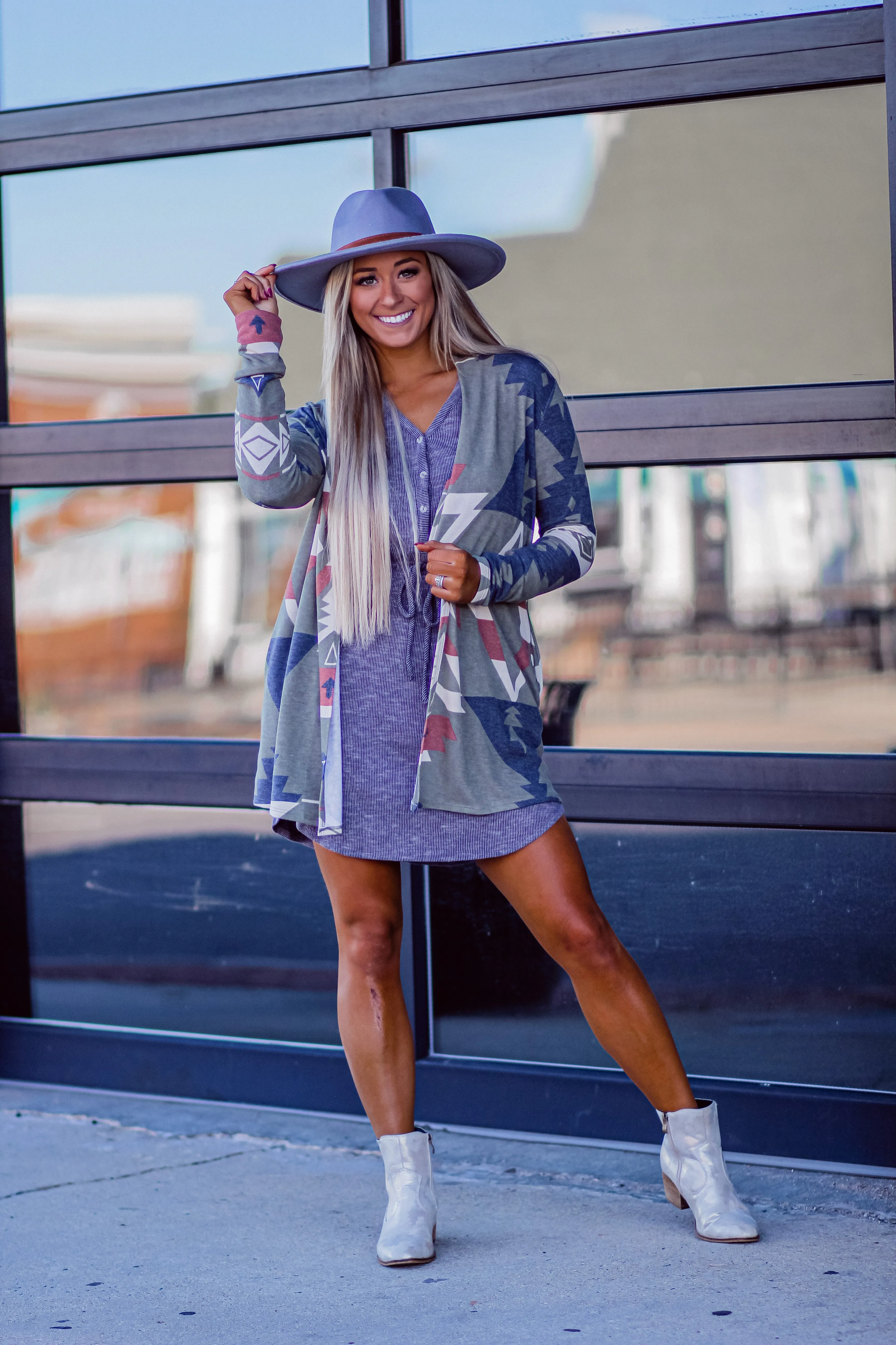 Olive Aztec Open Front Cardigan