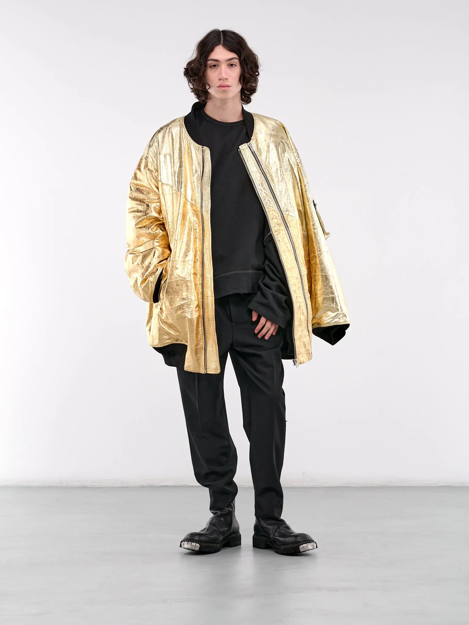 Oversized Leather Bomber Jacket (BL1010-9005-GOLD)