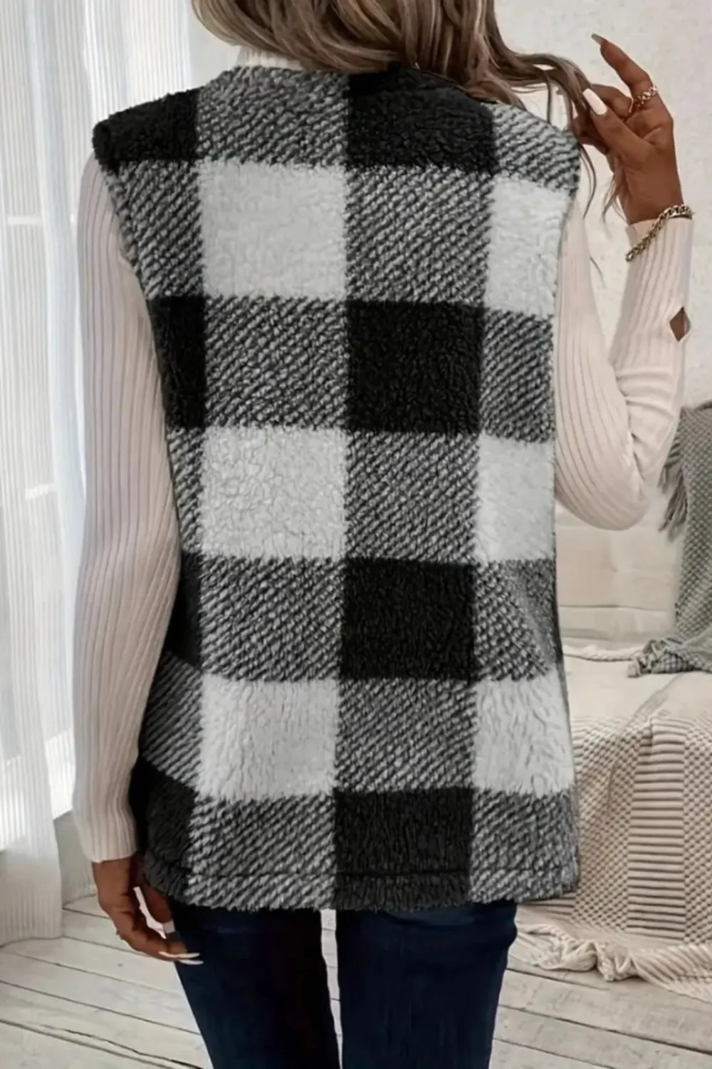 Plaid Open Front Vest Coat
