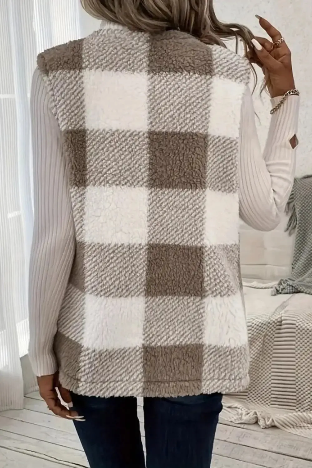 Plaid Open Front Vest Coat