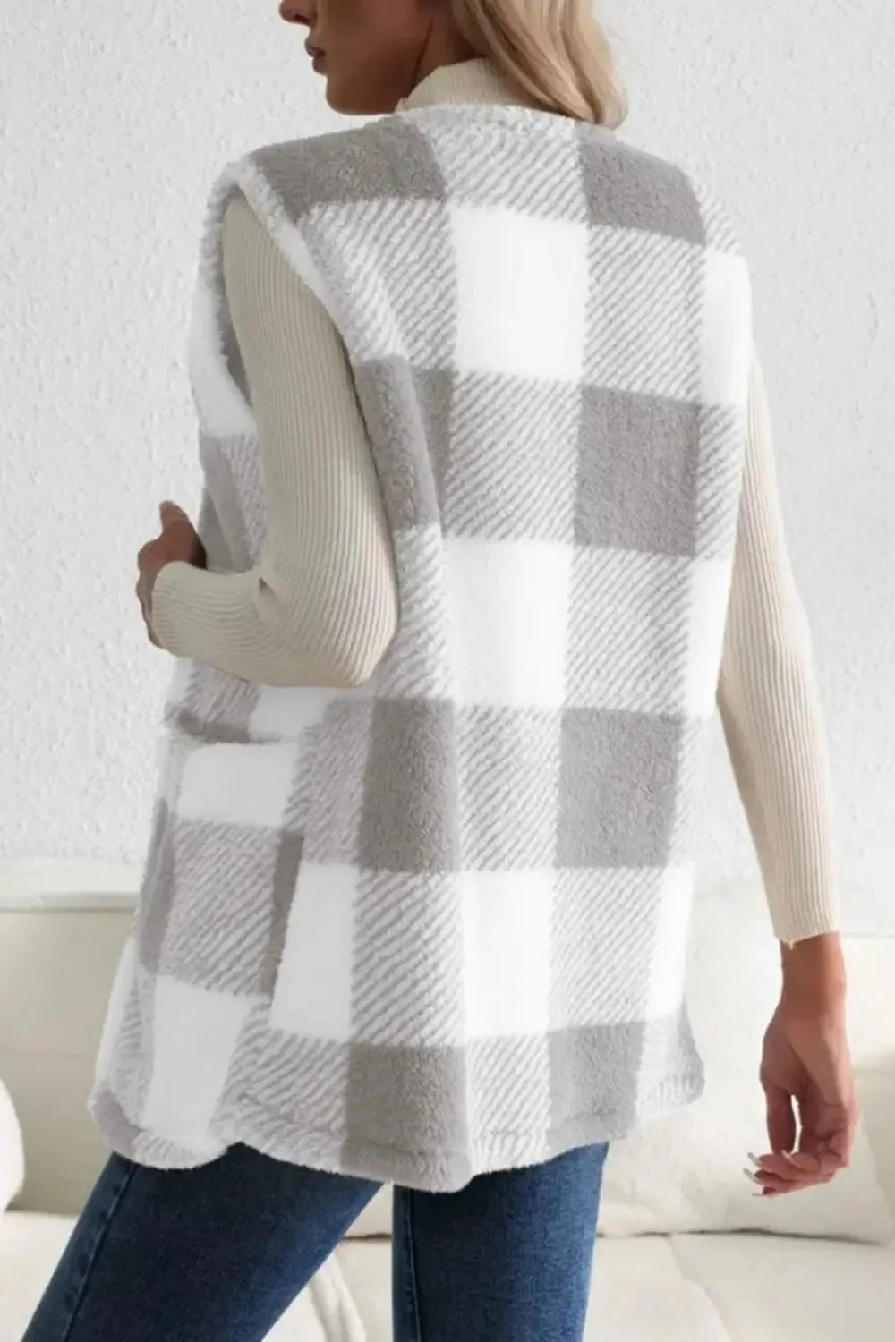 Plaid Open Front Vest Coat
