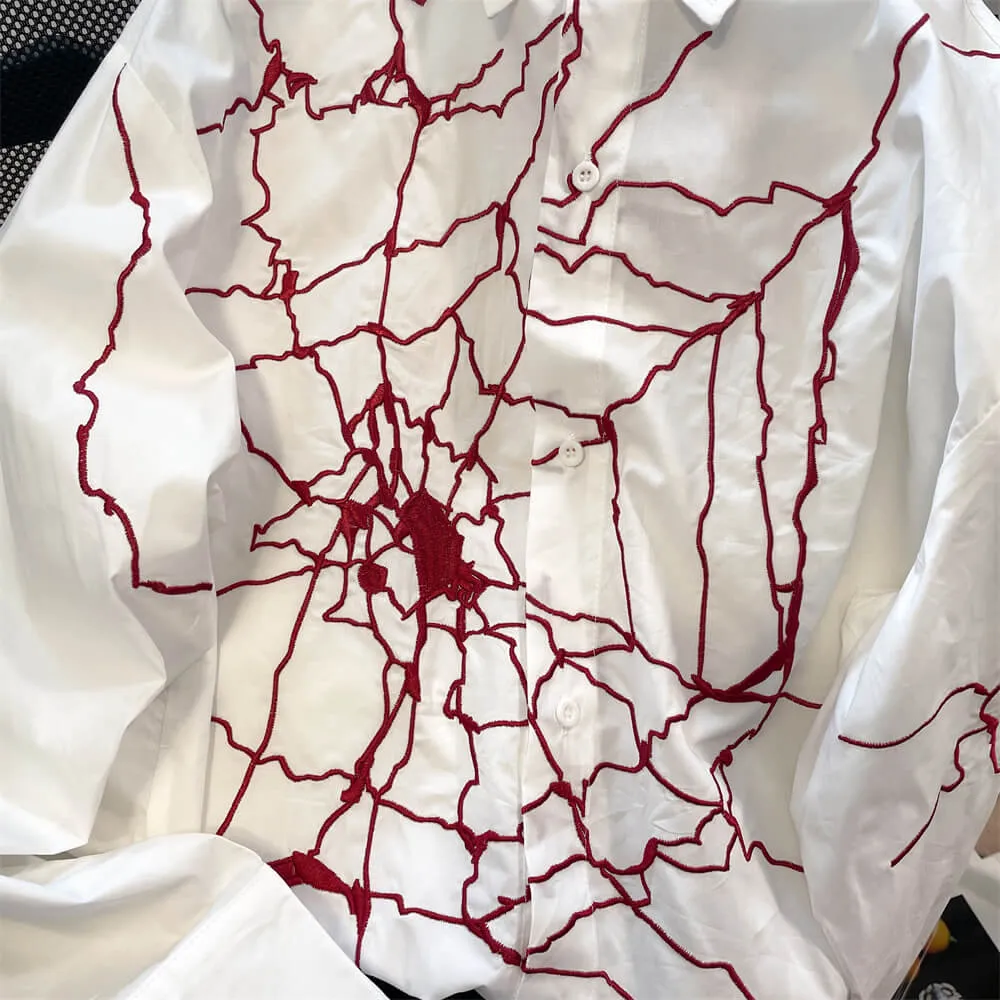 Red Spider Web Long Sleeve White Shirt