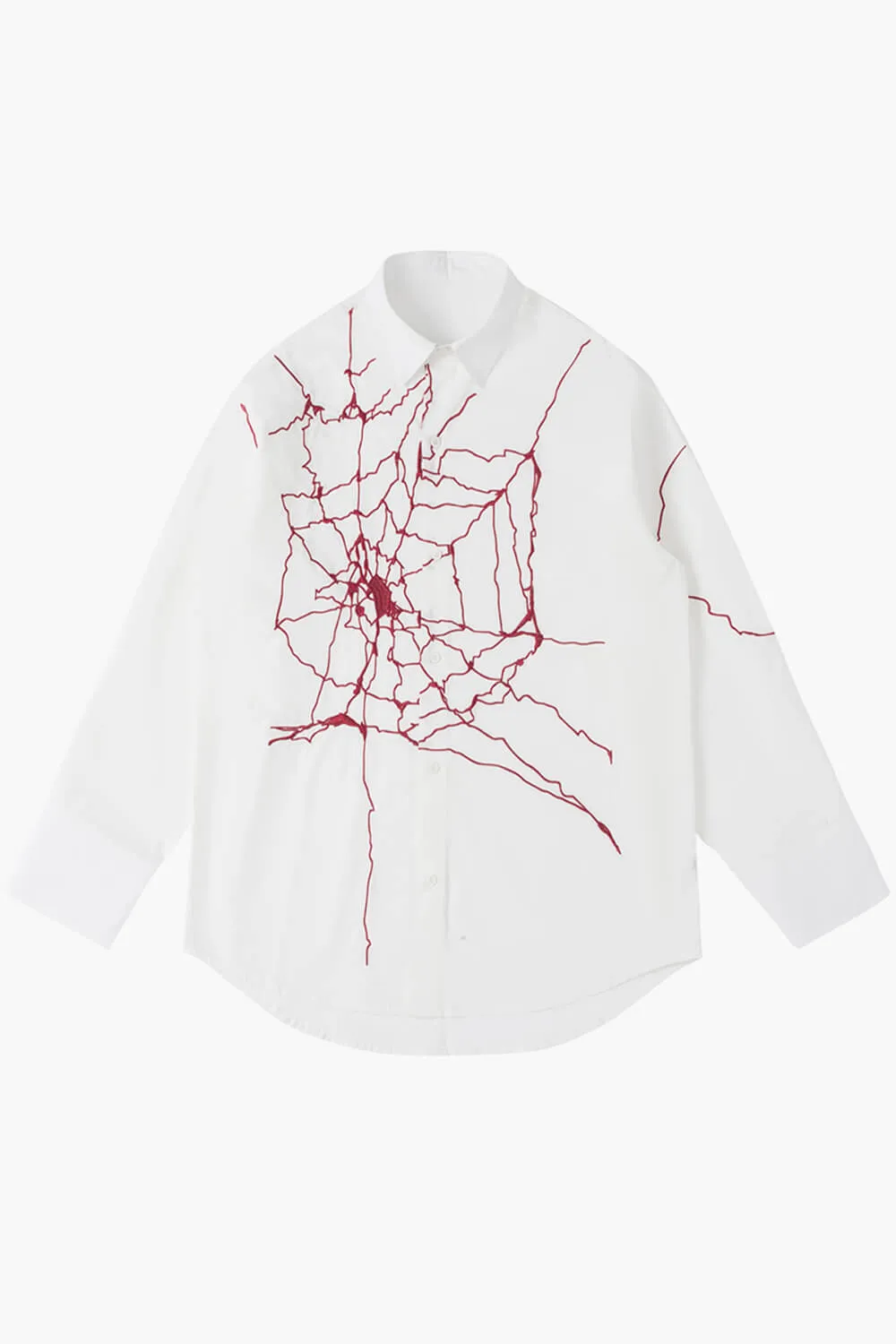Red Spider Web Long Sleeve White Shirt