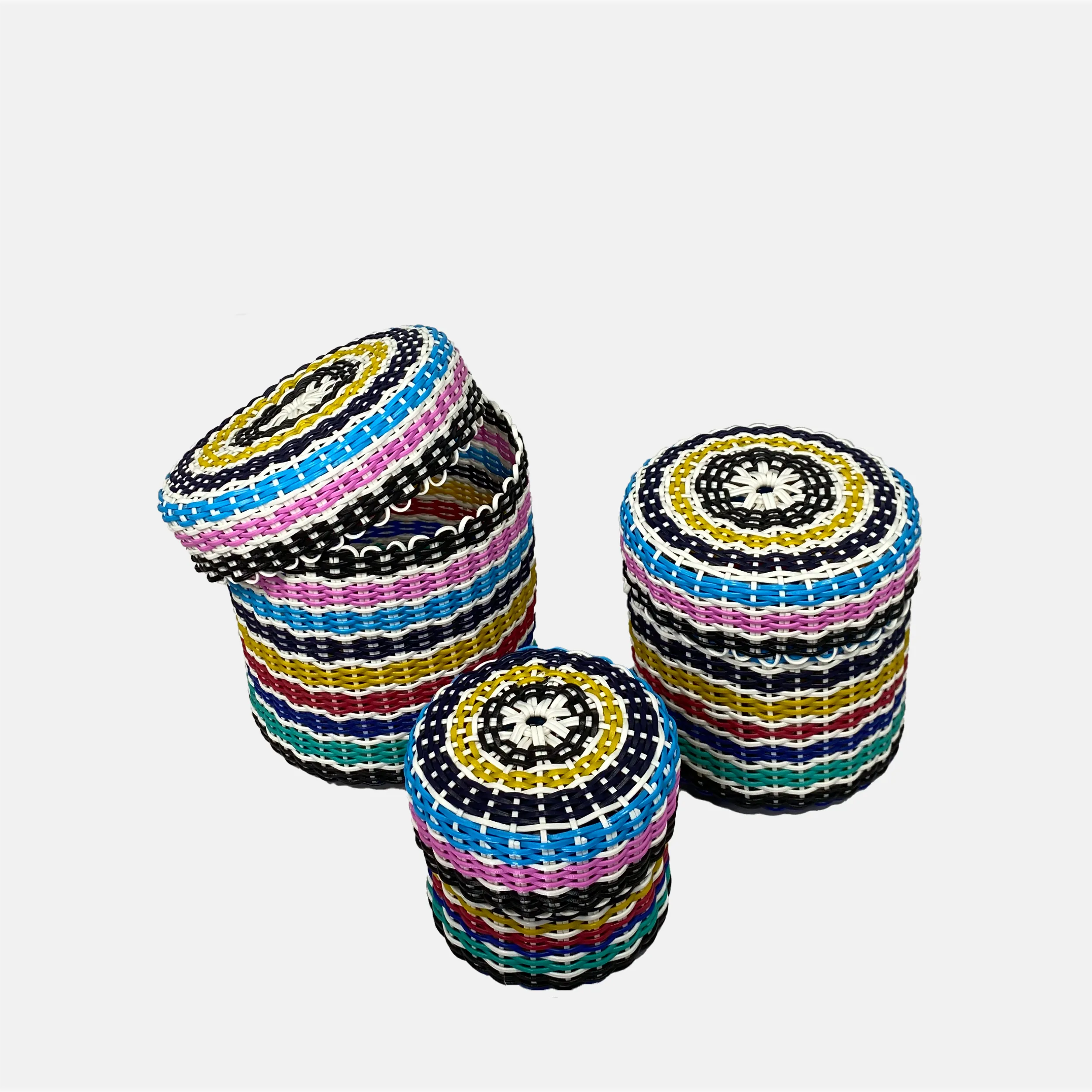 round 'catch all' with lid ~ multicolor stripes