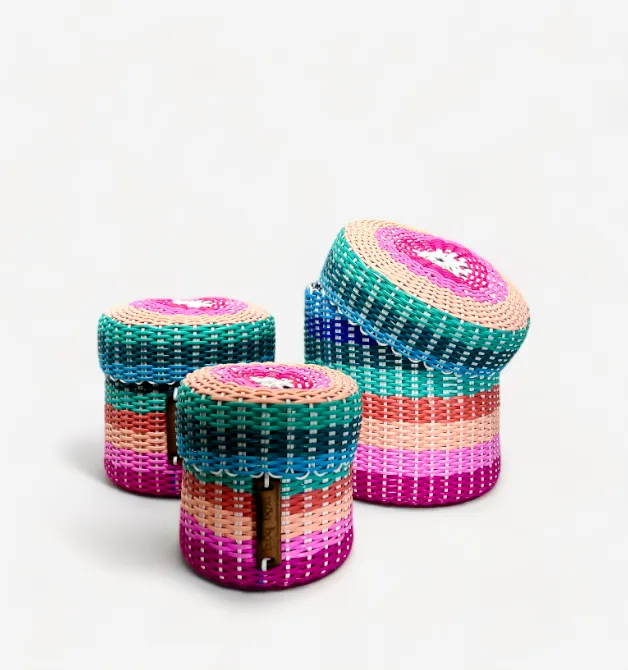 round 'catch all' with lid ~ multicolor stripes